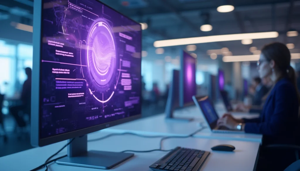 Assistants virtuels IA améliorant la productivité d'une équipe au bureau