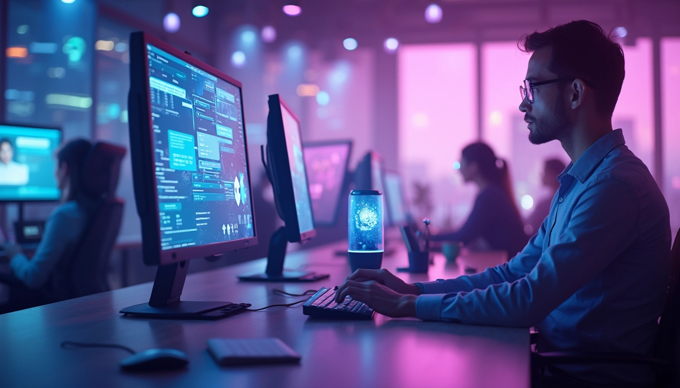 Illustration d'un chatbot interagissant avec un utilisateur sur un écran d'ordinateur