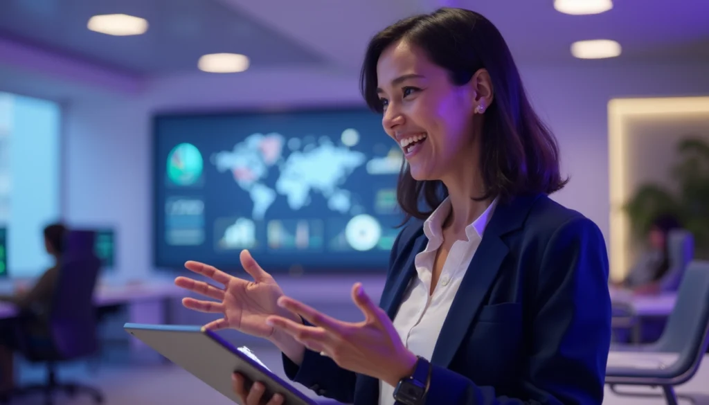 Infographie montrant l'intégration de l'intelligence artificielle dans les PME avec chatbots et voicebots