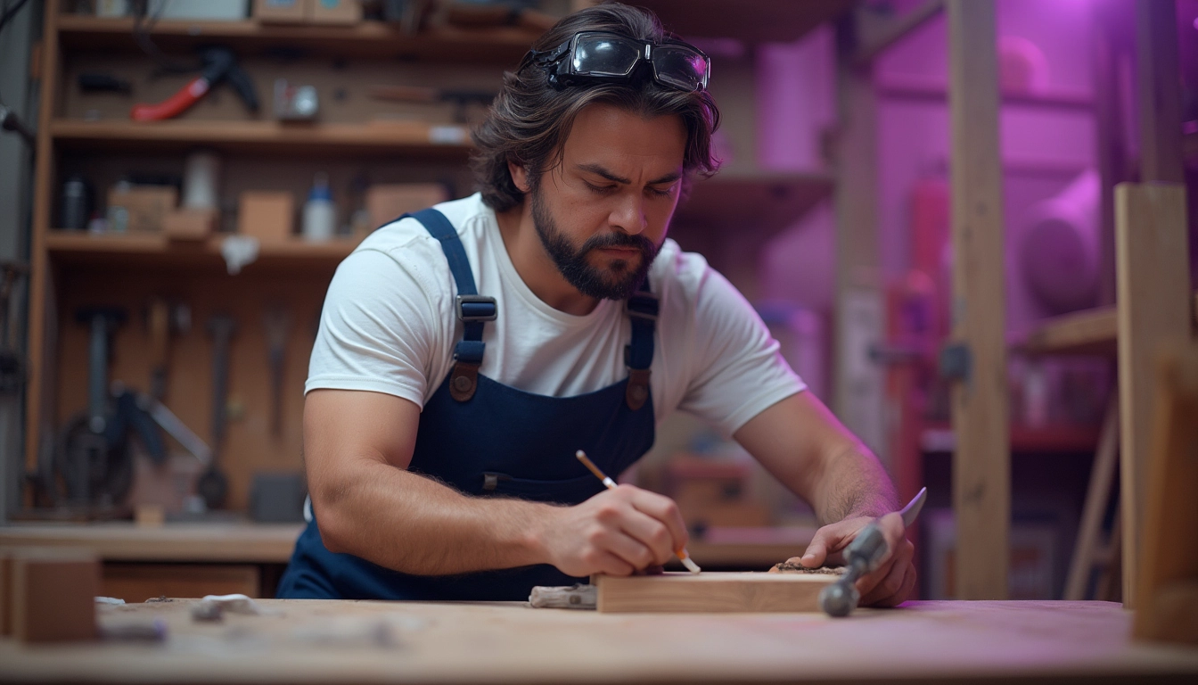 Ébéniste utilisant des outils d'automatisation dans son atelier