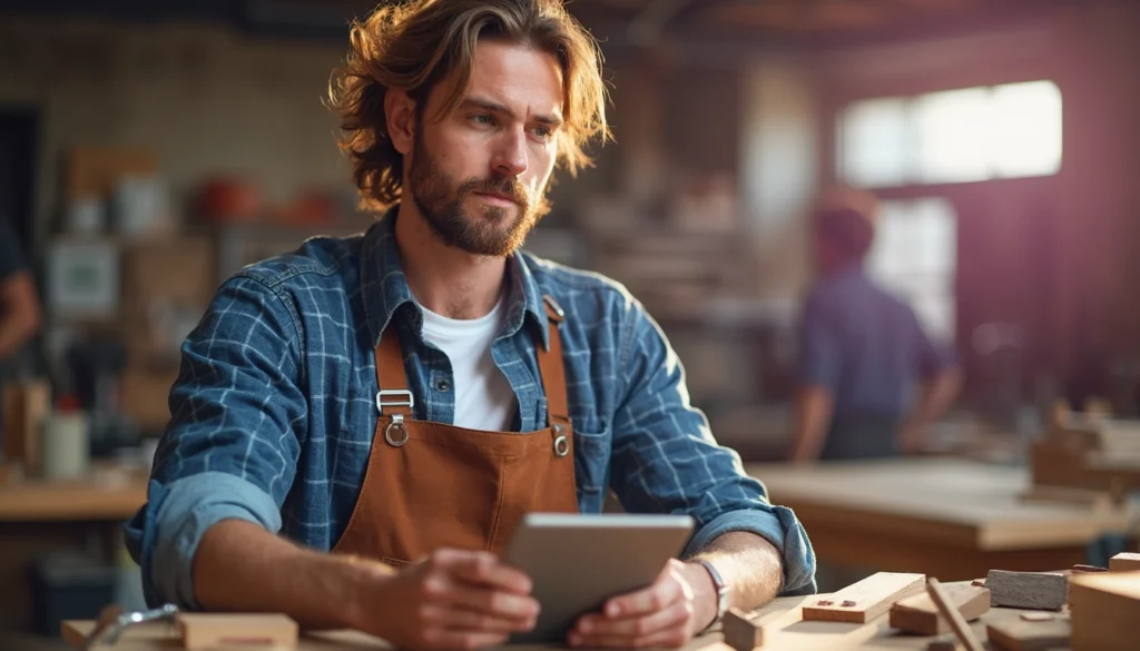 Illustration représentant un chatbot interagissant avec un client dans une entreprise d'ébénisterie