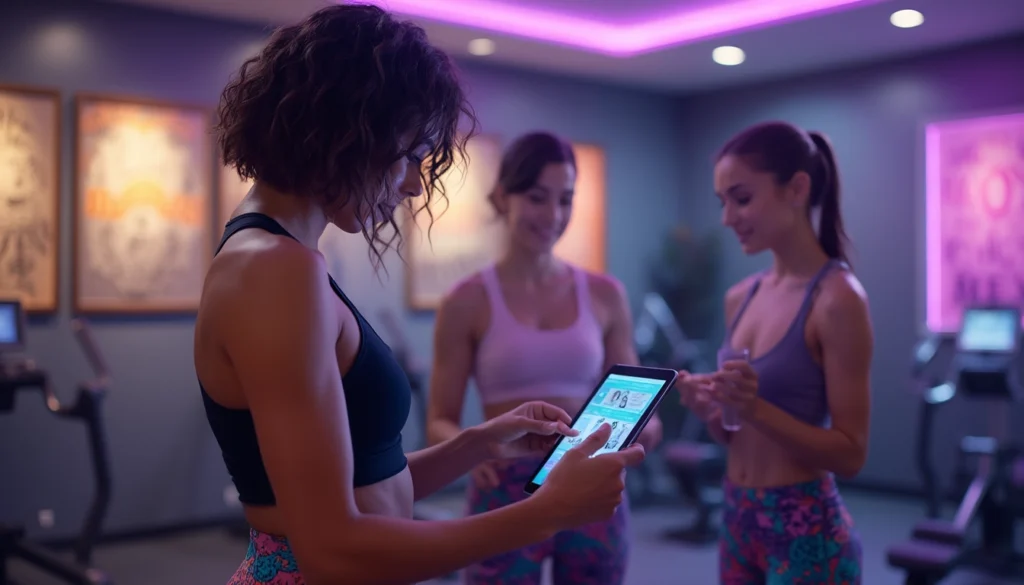 Chatbot interactif sur un écran de salle de sport répondant aux questions des clients