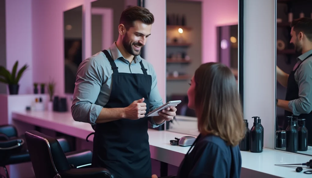Chatbot en action dans un salon de coiffure, améliorant l'expérience client