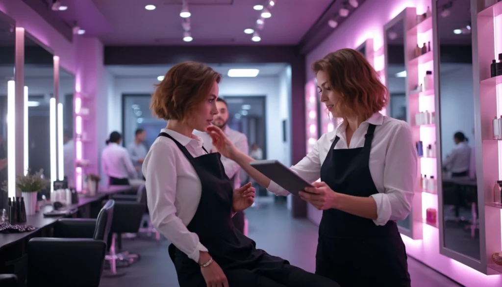 Chatbot interactif dans un salon de coiffure, offrant une assistance personnalisée 24/7