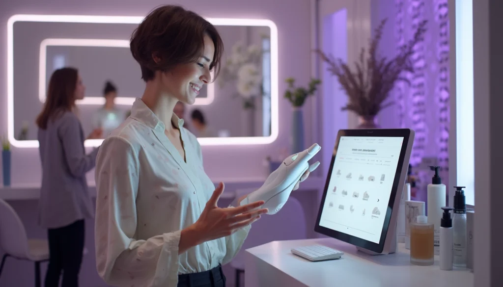 Client interagissant avec un voicebot pour prendre un rendez-vous au salon de beauté