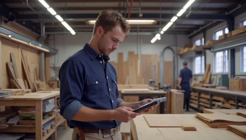 Ébéniste utilisant un logiciel d'automatisation pour améliorer le service client