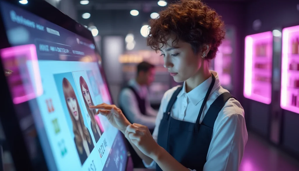 Intégration de l'intelligence artificielle dans un salon de beauté avec chatbots et analyse de données.