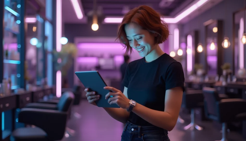 Un chatbot interagissant avec un client dans un salon de beauté, répondant à des questions sur les services disponibles