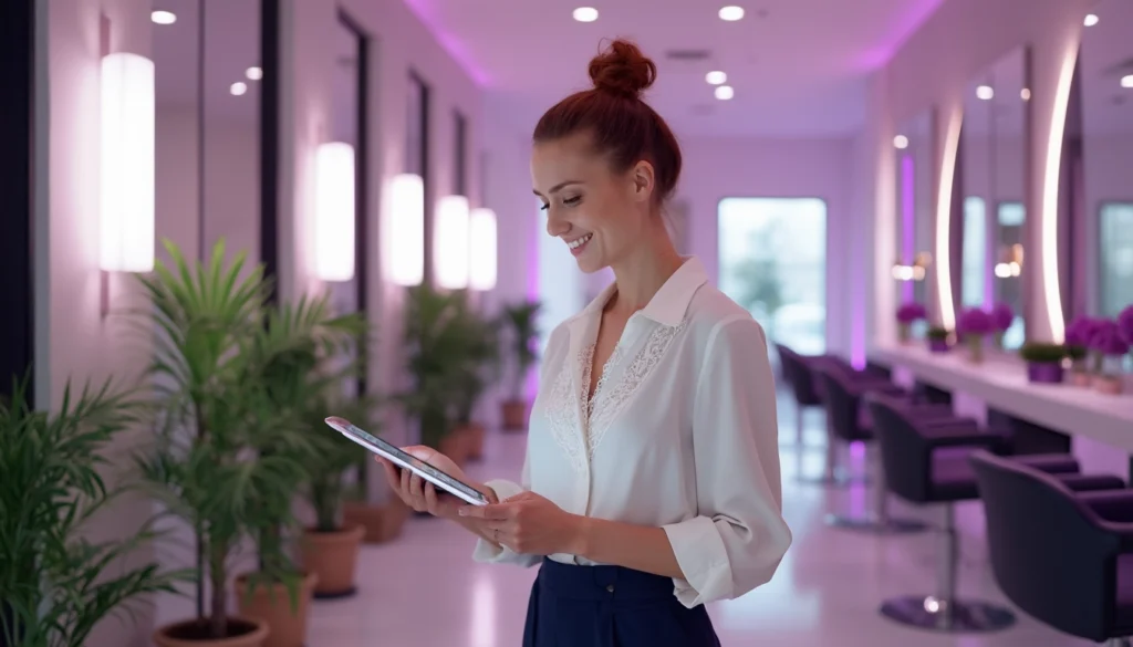 Capture d'écran d'un logiciel d'automatisation pour la gestion d'un institut de beauté, montrant les fonctionnalités de réservation et de suivi client.