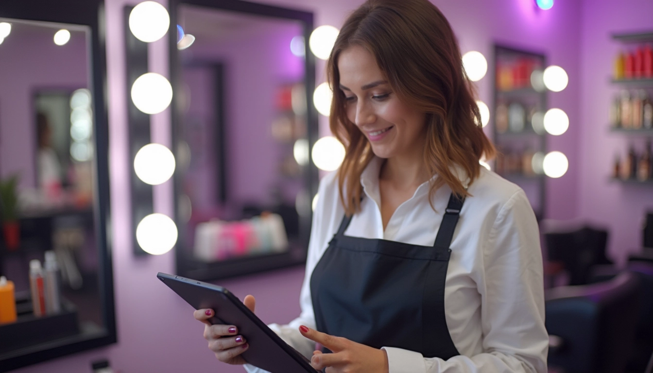 Visuel représentant des outils d'intelligence artificielle pour optimiser un salon de coiffure