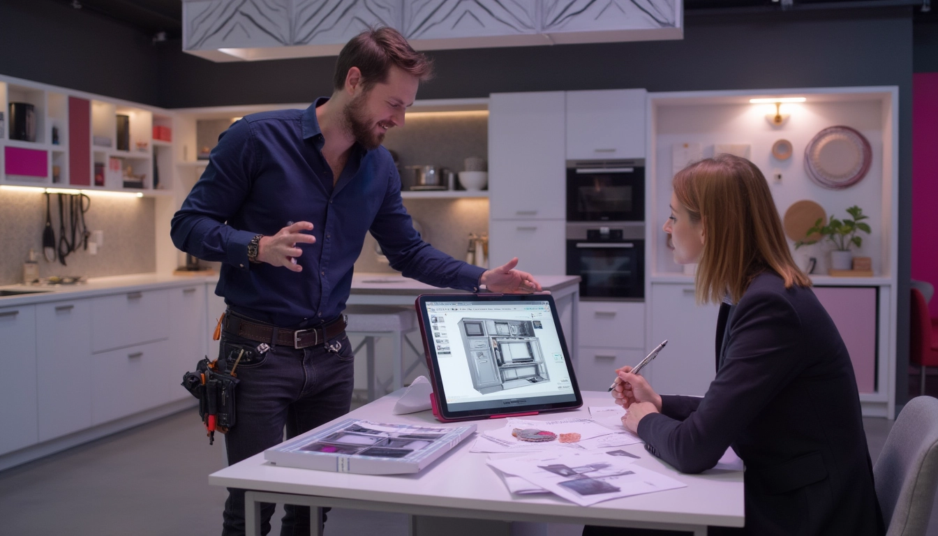 Cuisiniste utilisant une technologie moderne pour optimiser la relation client