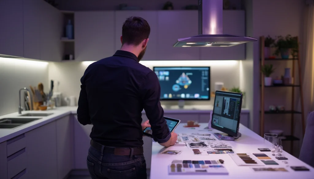 Cuisiniste utilisant un logiciel d'automatisation et un chatbot pour gérer les commandes