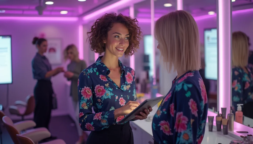 Visuel illustrant l'automatisation de l'expérience client dans un institut de beauté avec chatbots.