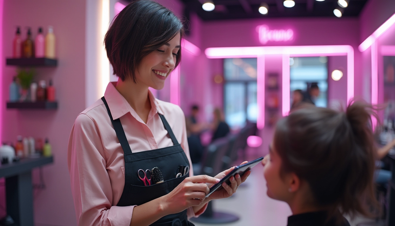 Chatbot interactif répondant aux clients dans un salon de beauté moderne