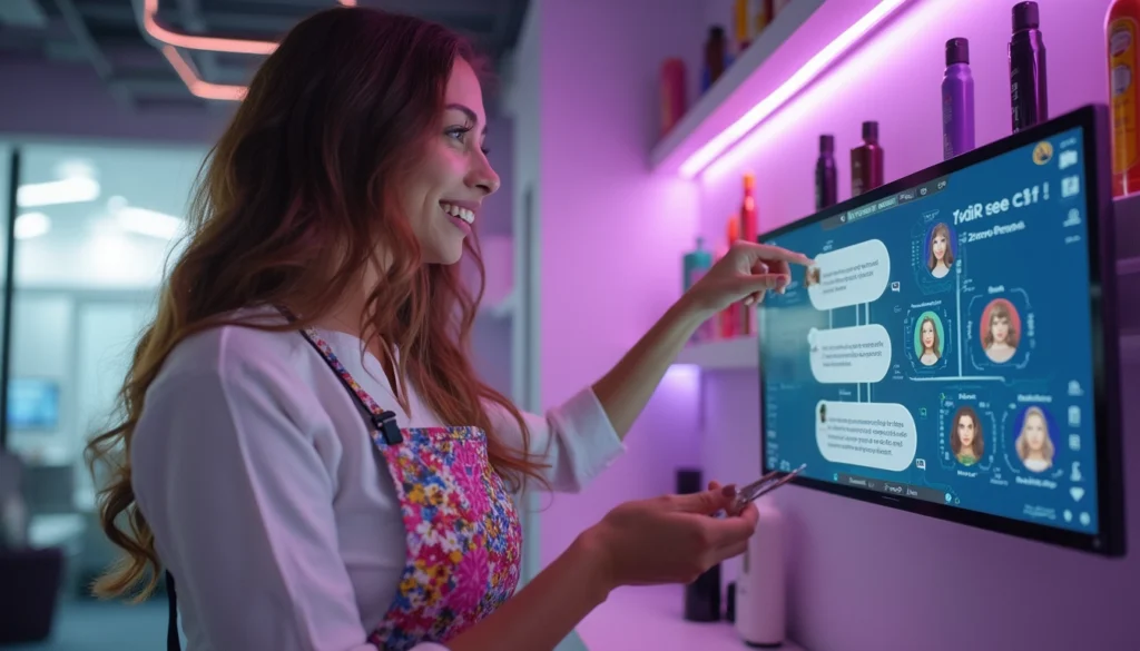 Chatbot optimisé sur un smartphone, facilitant la prise de rendez-vous pour un salon de coiffure