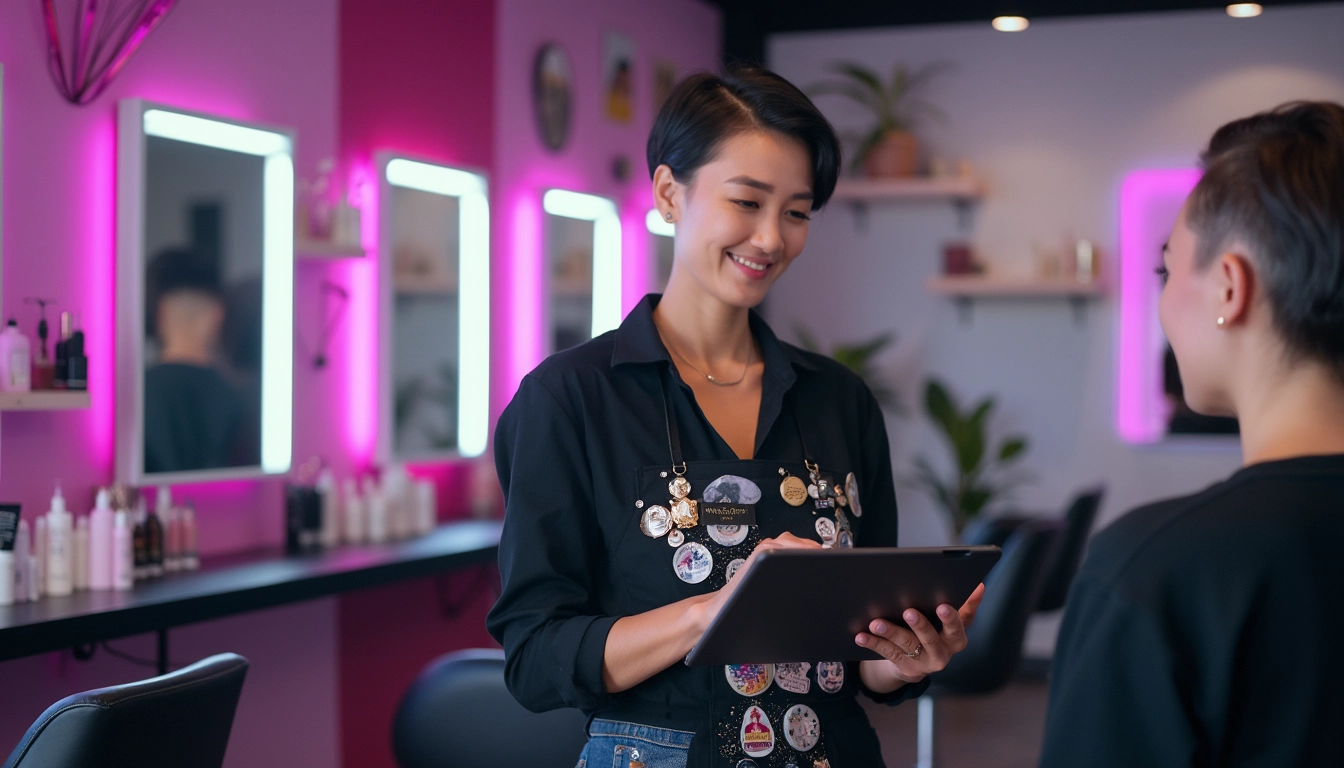 Automatisation de la gestion des leads dans un salon de coiffure avec un écran d'ordinateur et un chatbot.