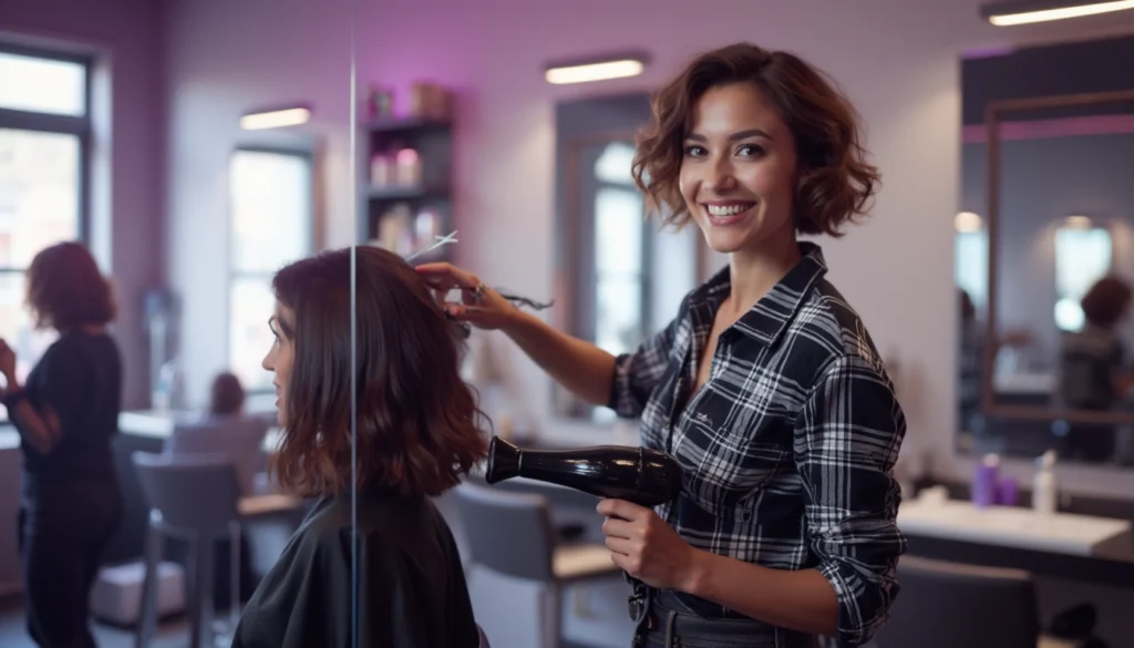 Salon de coiffure mettant en avant l'automatisation avec un chatbot pour des interactions 24/7