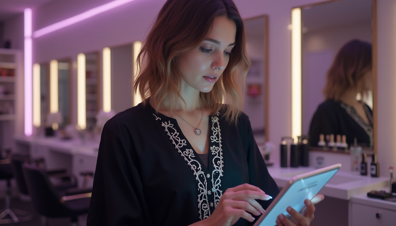 Agent conversationnel aidant un client dans un salon de beauté
