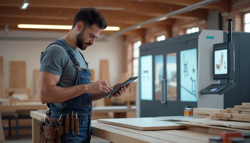 Ébéniste utilisant un logiciel d'automatisation pour améliorer sa productivité