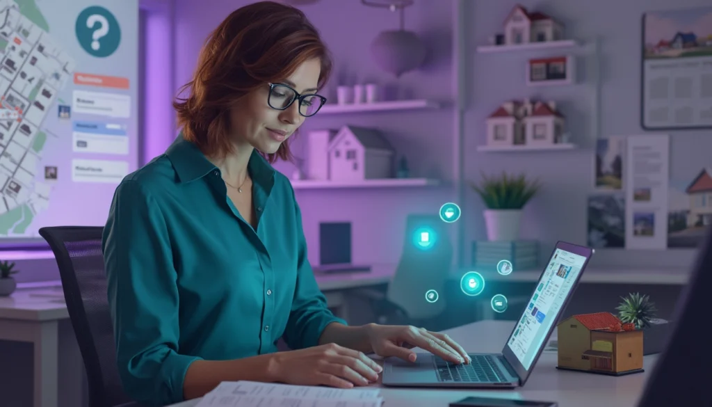 Chatbot interagissant avec un client dans le secteur immobilier, offrant des réponses instantanées.