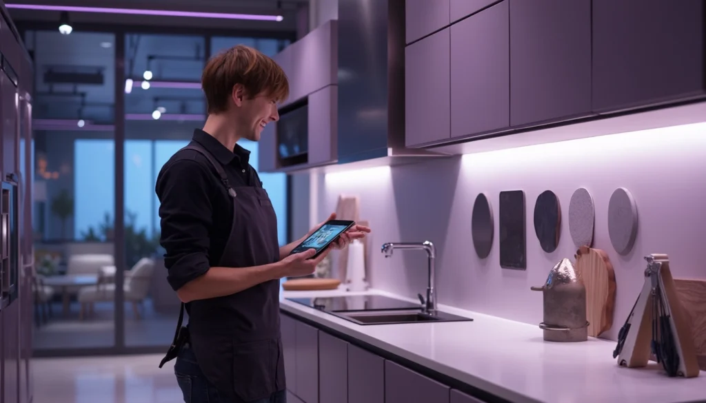 Chatbot interactif aidant des clients dans un magasin de cuisines modernes