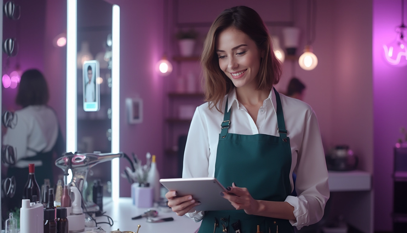 Illustration d'automatisation et chatbots dans un institut de beauté moderne