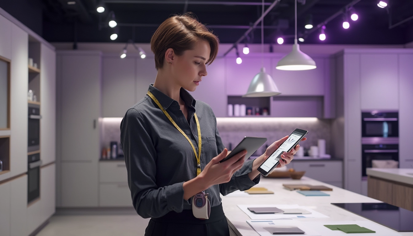 Interface d'un chatbot sur un site de cuisiniste offrant un service client 24/7