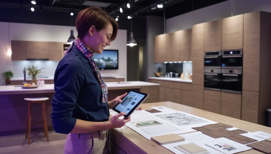 Logos de divers logiciels d'automatisation pour cuisinistes sur un bureau