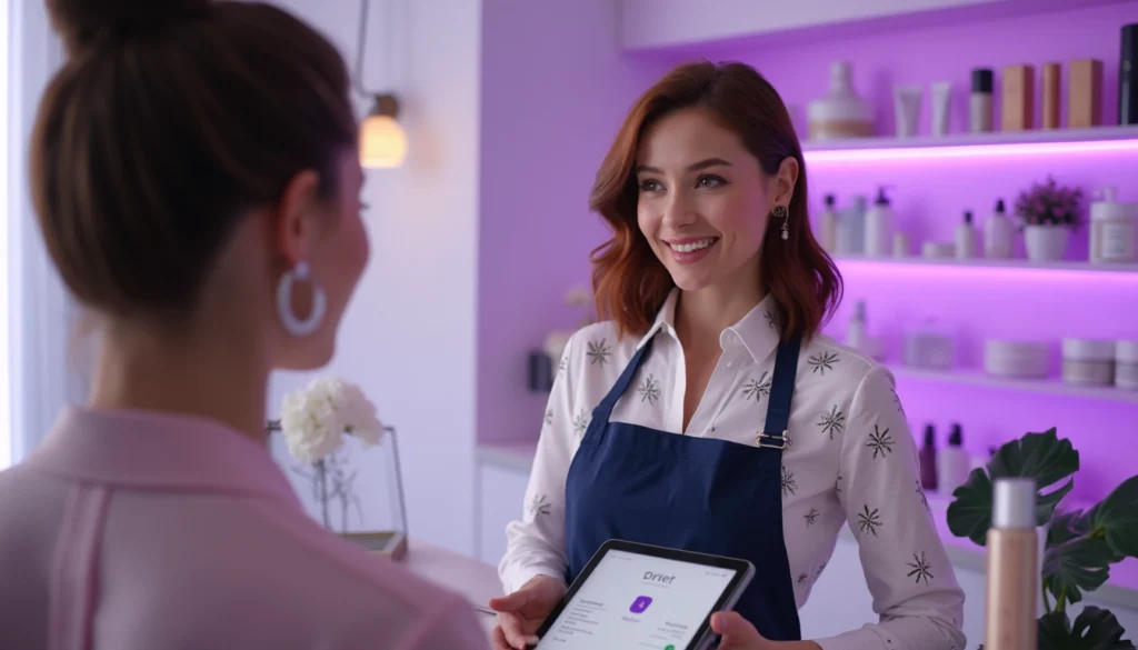 Voicebot IA interagissant avec un client dans un institut de beauté